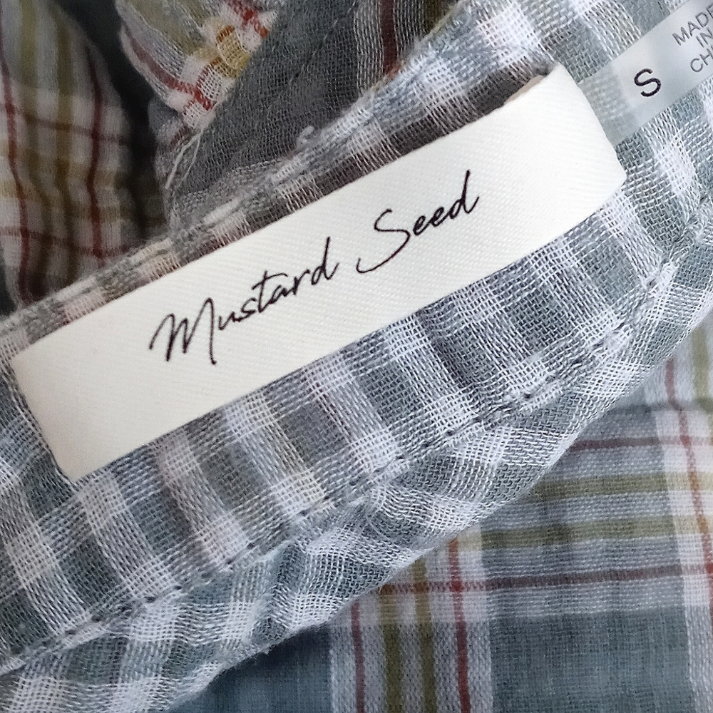 Mustard Seed Women's Blue White Plaid 3/4 Puff Sleeve High Low Blouse S - Picture 3 of 8
